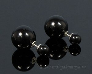 Серьги двусторонние шарики 8мм, 16мм цв.черный, 5,3г
