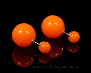 Серьги двусторонние шарики 8мм, 16мм цв.оранжевый неон, 5,3г