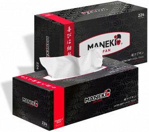 Салфетки бумажные "Maneki" B&W, BLACK с ароматом жасмина, 2 слоя, белые, 224 шт./коробка/спайка 4 коробки