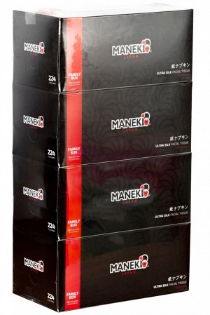 Салфетки бумажные "Maneki" B&W, BLACK с ароматом жасмина, 2 слоя, белые, 224 шт./коробка/спайка 4 коробки