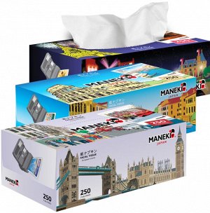 Салфетки бумажные "Maneki" Dream с ароматом Европы, 2 слоя, белые, 250 шт./коробка/спайка 3 коробки