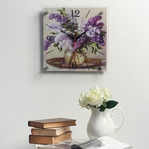 Часы настенные, серия: Цветы, "Сирень в вазе, на подносе", 35х35 см