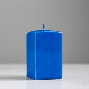 Свеча квадратная призма, 6х10 см, синяя лакированная