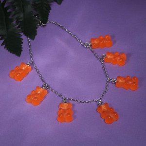 Колье "Мармеладные мишки" на тонкой цепочке, цвет оранжевый в серебре ,35см 7045487