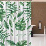 Штора для ванной комнаты,принт &quot;Тропические листья&quot;,надпись &quot;Green Leaves&quot;