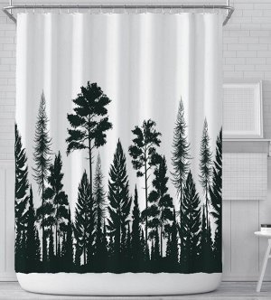 Штора для ванной комнаты,принт "Черно-белый лес"