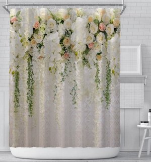 Штора для ванной комнаты,принт "3-d розы",цвет белый