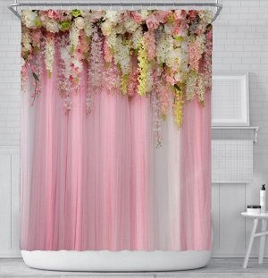 Штора для ванной комнаты,принт "3-d цветы",цвет розовый