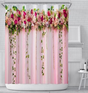 Штора для ванной комнаты,принт "3-d розы",цвет розовый