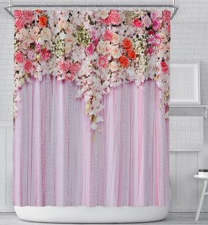 Штора для ванной комнаты,принт "3-d цветы",принт "Узоры",цвет розовый