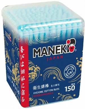 МАNEKI Палочки ватные гигиен. OCEAN с гол. бумаж. стиком 150 шт/упак.