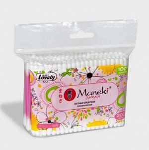 МАNEKI Палочки ватные гигиен. Lovely с розовым пласт.стиком 200 шт/упак. zip-пакет /120/ СВ920