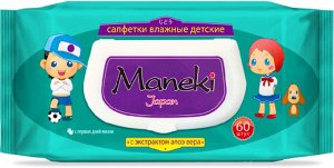 Салфетки влажные "Maneki" Kaiteki, детские с  экстратом  АЛОЭ ВЕРА, 60 шт./упак