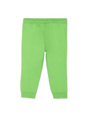 Брюки Трикотажные зеленые брюки для мальчика. На поясе эластичная резинка и шнурки-завязки. Модель имеет два врезных кармана спереди. Декоративный элемент в виде черного гребешка и надпись "Slimosaur"