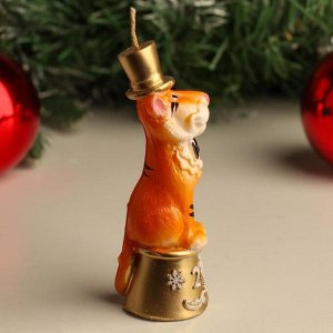 Свеча новогодняя с символом года "Тигр на тумбе", 4х4х12 см, микс
