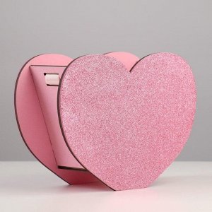 Кашпо деревянное "Сердце", блестящее, розовое, 22,3х9,1х17 см