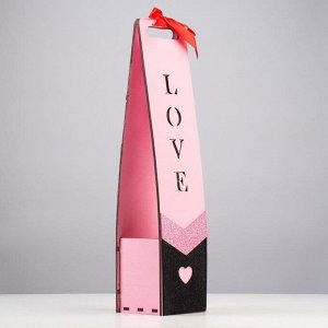 Коробка для вина деревянная "Love", с аппликацией, пудровая, 9,2х8,8х41,3 см