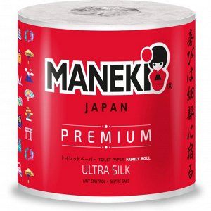 Бумага туалетная "Maneki" B&W (КРАСНАЯ) 3 слоя, 214 л., 30 м, гладкая, с ароматом зел. чая, 10 р./уп.