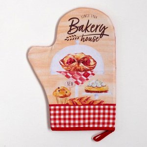 Кухонный набор Этель "Bakery house": варежка-прихватка 20х28 см, прихватка 19х19 см, 100% хлопок