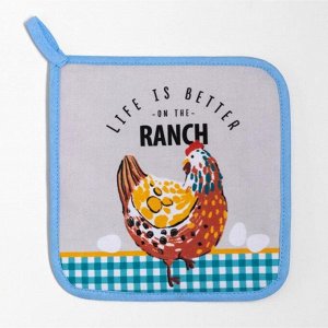 Кухонный набор Этель "Chicken Ranch": варежка-прихватка 20х28 см, прихватка 19х19 см, 100% хлопок
