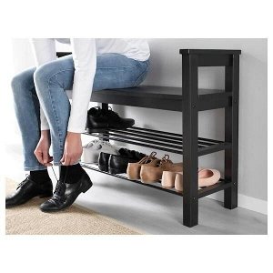 IKEA HEMNES ХЕМНЭС, Скамья с полкой для обуви, черно-коричневый, 85x32x65 см