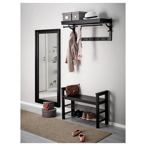 IKEA HEMNES ХЕМНЭС, Скамья с полкой для обуви, черно-коричневый, 85x32x65 см