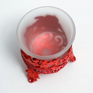 Подсвечник стекло, пластик на 1 свечу "Цветы" красный 6,5х6х6 см