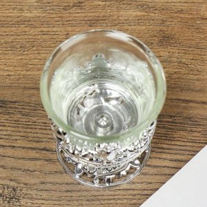 Подсвечник стекло, пластик на 1 свечу "Вьюнок" бокал на ножке серебро 7,5х6х6 см