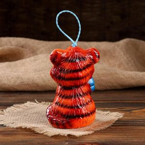 Колокольчик "Тигр с мешком", символ года 2022, цвет оранжевый, глянец, керамика, 14 см, микс