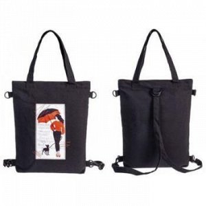Сумка шоппер-рюкзак на молнии 42х35 см "Девушка с зонтиком" хлопок (068994) 71018 Хатбер {Китай}