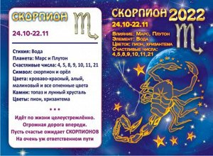 Двойной карманный календарь 2022 "Гороскоп Звёздный Скорпион"