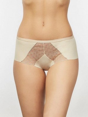 LUI et ELLE PX8008 beige Трусы женские макси слипы с высокой линией талии и ажурным кружевом