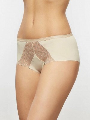 LUI et ELLE PX8008 beige Трусы женские макси слипы с высокой линией талии и ажурным кружевом