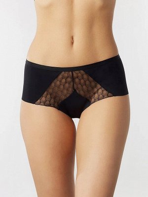 LUI et ELLE PX8008 black Трусы женские макси слипы с высокой линией талии и ажурным кружевом