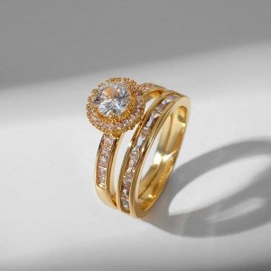Кольцо "Сокровище" кристалл круглый, цвет белый в золоте, размер 19