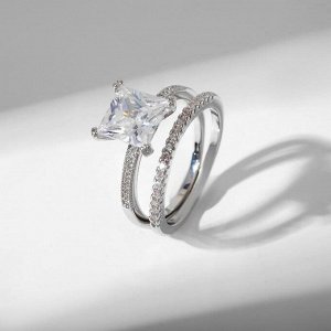 Кольцо "Сокровище" крупный кристалл, цвет белый в серебре, размер 19