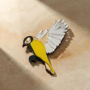 Брошь акрил "Предвестник весны" птичка, цвет жёлто-серый