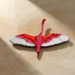 Брошь акрил "Огненный фламинго" птица, цвет розово-серебряный