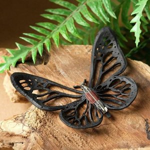 Брошь из кожи "Бабочка Монарх" контур, цвет чёрный