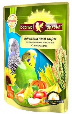 Корм "Верные друзья" для волнистых попугаев с минералами 500 гр. 1/10