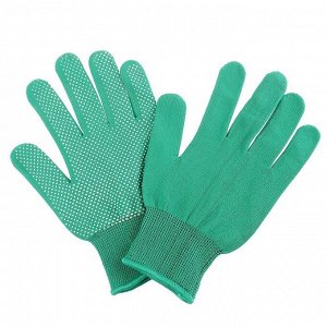 Перчатки, х/б, с нейлоновой нитью, с ПВХ точками, размер 9, зелёные, «Точка», Greengo