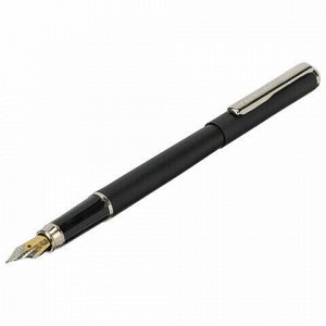 Ручка подарочная перьевая BRAUBERG "Larghetto", СИНЯЯ, корпус черный с хромированными деталями, линия письма 0,25 мм, 143477