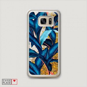 Жидкий чехол с блестками Синие джунгли на Samsung Galaxy S6 edge