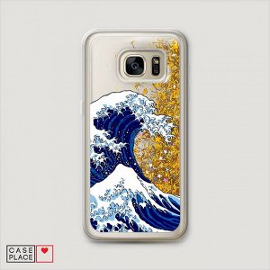 Жидкий чехол с блестками Волна в Канагаве на Samsung Galaxy S6 edge