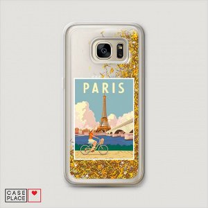 Жидкий чехол с блестками Постер Париж на Samsung Galaxy S6 edge