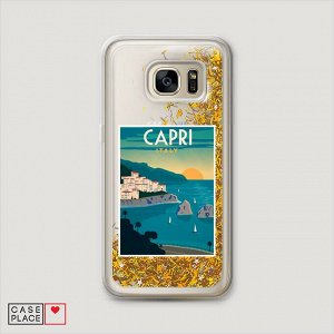 Жидкий чехол с блестками Постер остров Капри на Samsung Galaxy S6 edge