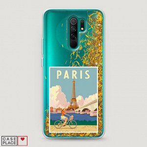 Жидкий чехол с блестками Постер Париж на Xiaomi Redmi 9