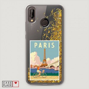 Жидкий чехол с блестками Постер Париж на Huawei P20 Lite