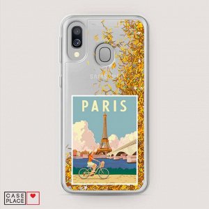Жидкий чехол с блестками Постер Париж на Samsung Galaxy A40
