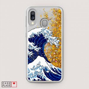 Жидкий чехол с блестками Волна в Канагаве на Samsung Galaxy A40